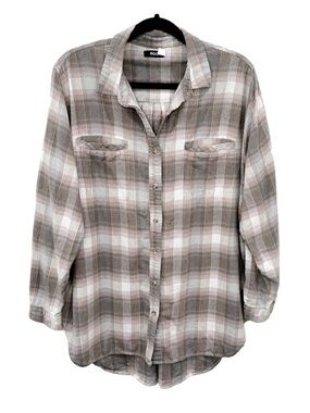 BDG Urban Outfitters Obie Oversized Flannel Button Down Gray Purple Blue Large